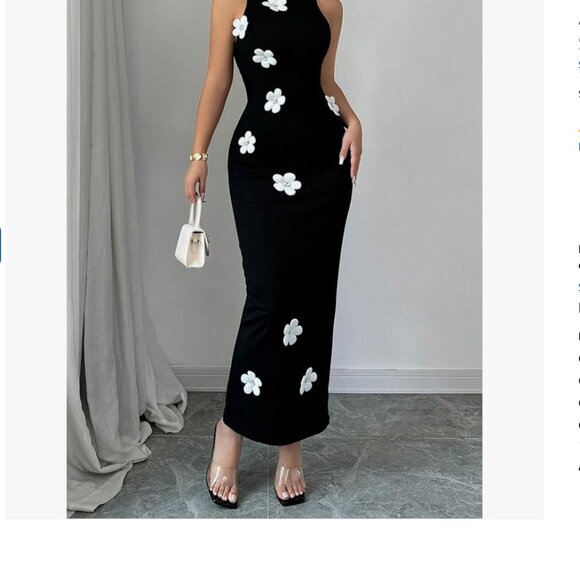 CLASSY COCO Black 3D Flower Form Fitting Sleeveless Dress M / L - Picture 5 of 6